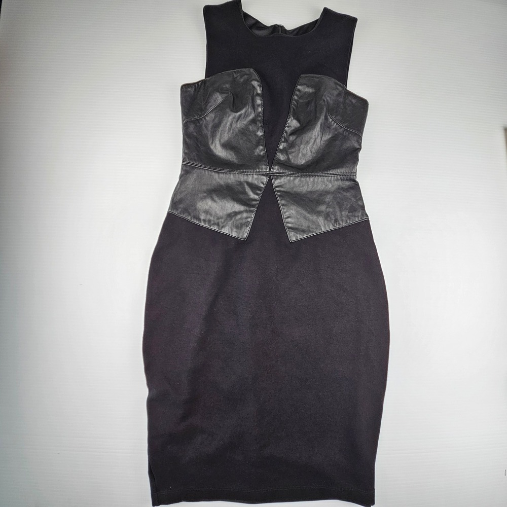 Bailey 44 Black Bodycon Dress Faux Leather Panel Bodice S Goth Anthropologie